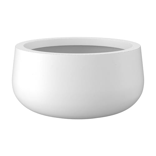 Accent Round Bowl White Concrete Planter 16" Dia (Pure White / 15.7"w)