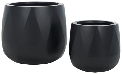 Outdoor Collection Kane Black Cement Ficonstone Planter Pot Set of 2 (16"W x 16"D x 14"H / Black)