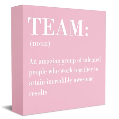 Inspirational Team Noun Office Decor Desk Decor Wooden Box Sign Rustic Pink Wood Block Plaque Box Sign for Home Office Desk Shelf Table Decoration Coworker Gift Team Definition Teamwork Sign