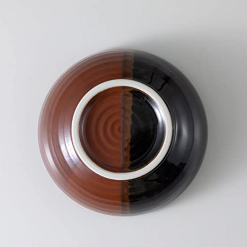 Minoyaki Series Small Round Glazed Ikebana Flower Vase (5.04 x 5.04 x 1.89 inches / Black and Brick Red)