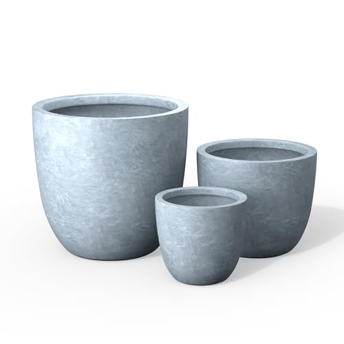 Round Concrete Planter Set of 3 (Blue Gray / Set of 3: 10/14/18-Inch Dia)