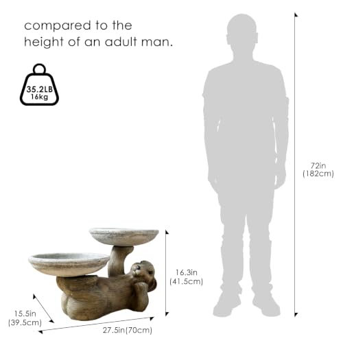 16.3" Fibre Reinforced Concrete Outdoor Birdbath (16.3inches / wood color)