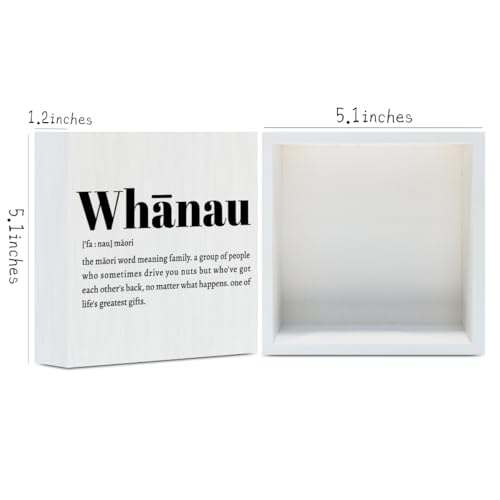 Whānau Definition Maori Rustic Home Office Decor Wooden Box Sign (White 1233 / Wooden box（5.1 x 5.1 inches）)