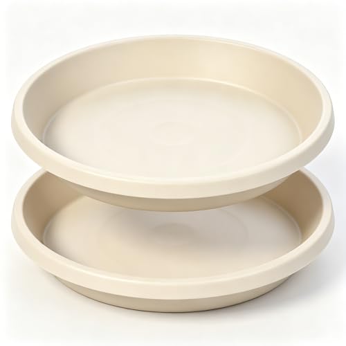 Plastic Plant Saucer Round 10 Inch 2 Pack Heavy Drip Trays for Indoor and Outdoor Plants Pots (10" (2 Pack) / Beige)