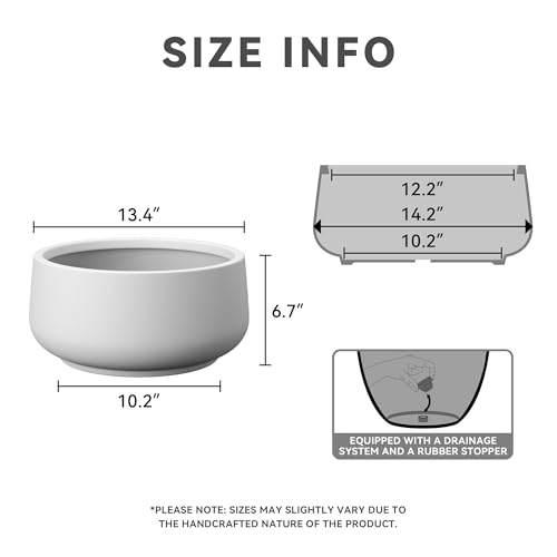 Accent Round Bowl White Concrete Planter 14.2" Dia (White / 13.4" Dia)