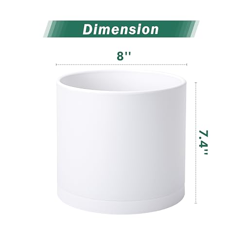 2 Pack White Plastic Planters with Saucers (8")