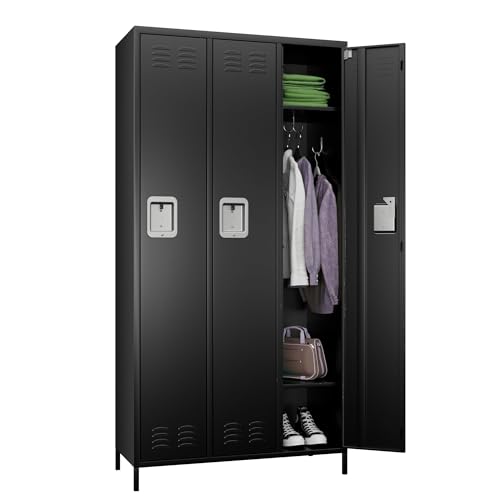 Metal Storage Locker with 3 Doors (3 Door / Black)