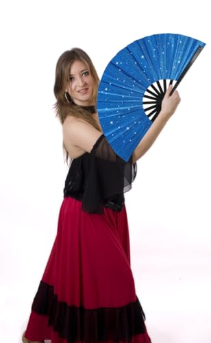 2 Pack Glitter Large Folding Hand Fans for Line Dancing (Royal Blue)