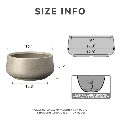 Large Round Bowl Weathered Concrete Planter 17.3" Dia (Weathered Concrete / 16.1" Dia)