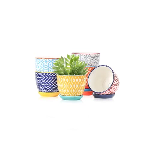 Ceramic Succulent Pots (Assorted Colors / 3.5 Inch, Set of 6)