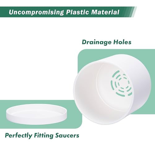 4 Pack White Plastic Planters with Saucers (5")