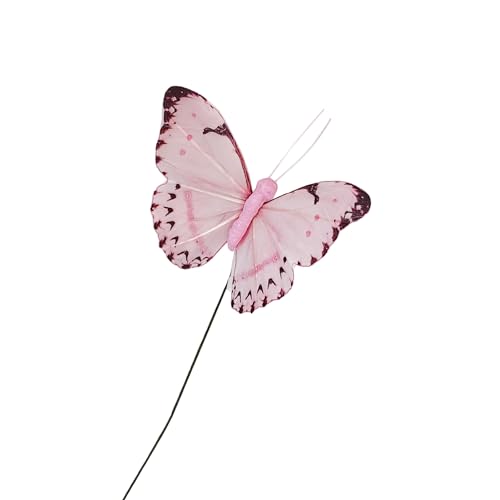 Artificial Feather 3D Butterfly Party Decorations Set of 12 with Wire 6 Pink Color Ornaments for Christmas Tree (A Wire)
