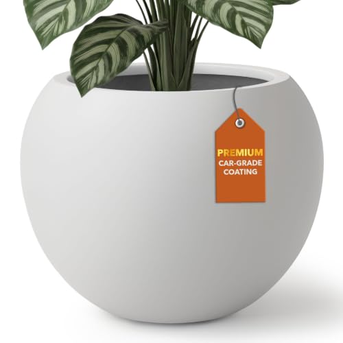 16" Dia Premium Globo Fiberstone Outdoor Planter (16" D x 12.8" H / Light French Gray)