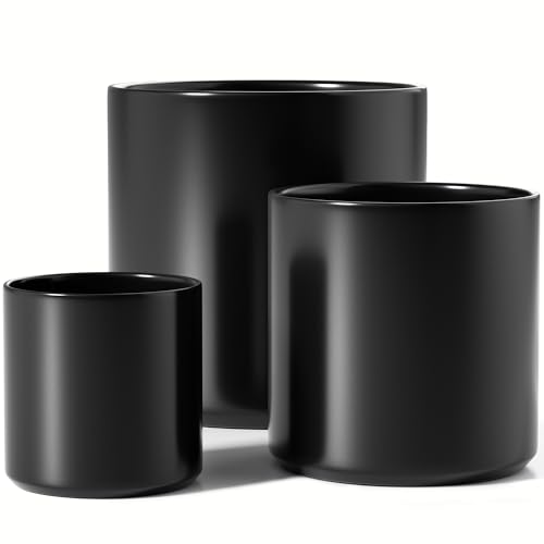 10+8+6 Inch Ceramic Pots for Plants (Black)
