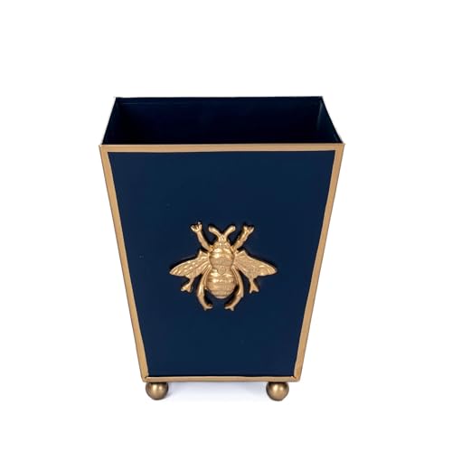 Blue & White Bee Planter (Navy Blue Gold Bee / Square)