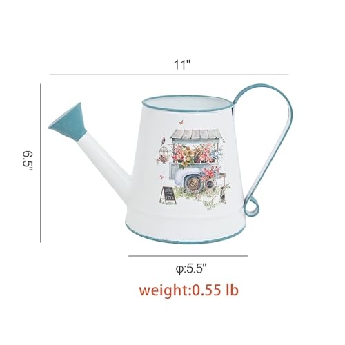 Cute Small Watering Can Indoor Plants Garden Metal Decorative Watering Cans for Outdoor Plants Bonsai Outdoor Garden Flower Decorative (White Blue)