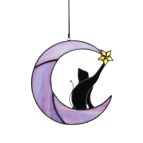 6.5'' Stained Glass Window Hanging Suncatcher (Black Cat With Moon)