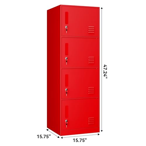 Metal Storage Locker Cabinet for Office (Red / 4 Doors)