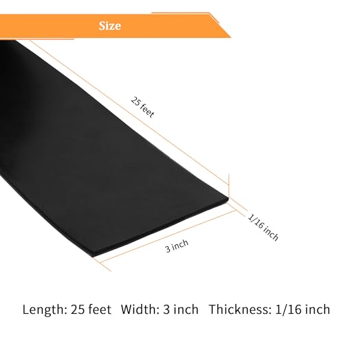 Solid Neoprene Rubber Strips with Adhesive Backing 1 (3" X 25' / .062" thick (Adhesive）)