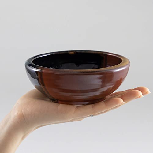 Minoyaki Series Small Round Glazed Ikebana Flower Vase (5.04 x 5.04 x 1.89 inches / Black and Brick Red)