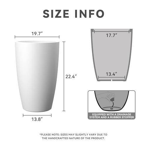 Large Round Tapered White Concrete Planter 22.4" Tall (Pure White / 22.4"H (Single Planter))