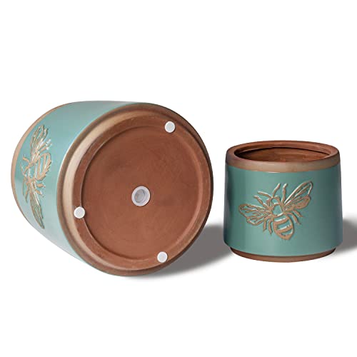 Terracotta Pots (8+6+4 Inch / Turquoise Bee)
