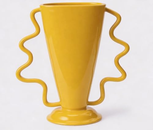 Yellow Rotary Vase Medieval Flower Vessel Living Room Entrance Personalized Simple Wabi Sabi Decorative Ornament Ceramic Ornament (Yellow)