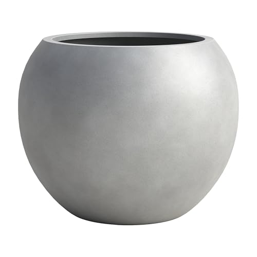 Premium Mt Sherman Fiberstone Sphere Planter for Indoor Outdoor Use (Gray / Large 21.1''D x 16.7''H)