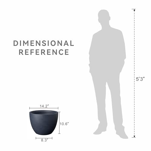 Large Round Tapered Charcoal Concrete Planter 10.6" Tall (Charcoal / 14.2"w x 10.6"h)