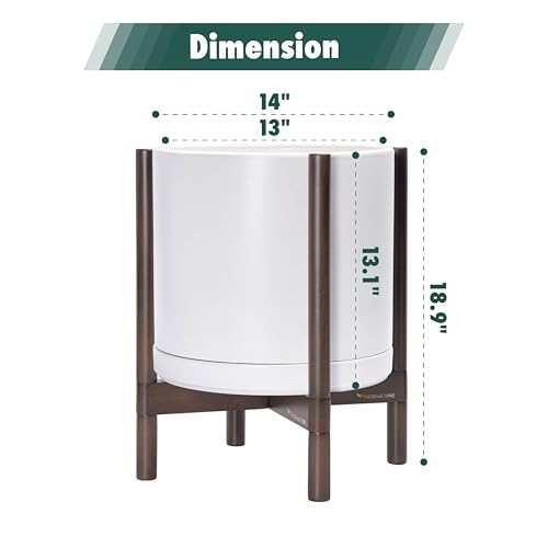 Ceramic Pot with Walnut Wood Stand (14 Inch / White Pot + Walnut Color Stand)