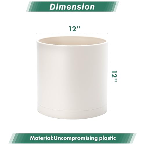 Plastic Planter Pot with Saucer (12 Inch / Oatmeal)