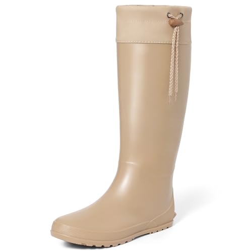 Women's Packable Tall Rain Boots Ultra Lightweight Garden Boots (7.5-8 / Khaki)