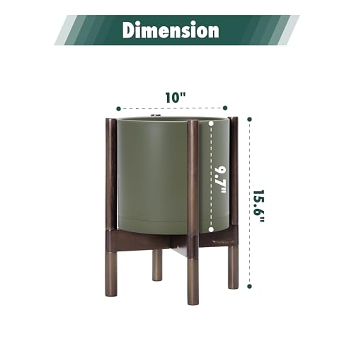 Plastic Pot with Walnut Wood Stand (Olive Pot + Walnut Color Stand / 10 Inch)