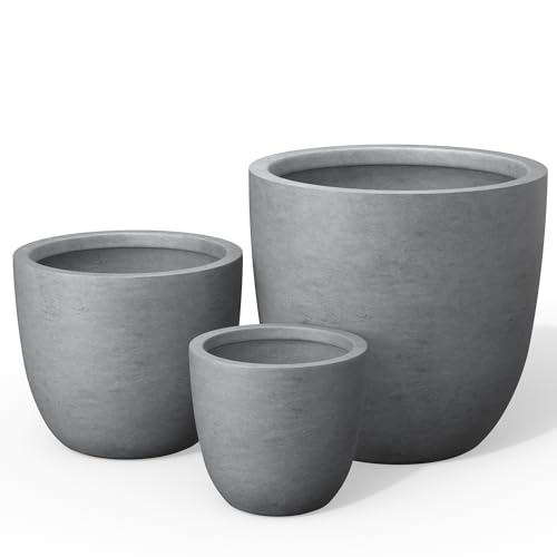 3 Pack 18" 14" 10" W Round Pale Gray Concrete Planters (Gray / Set of 3: 10/14/18-Inch Dia)