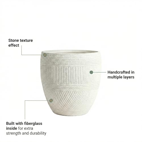 15" Textured Drum Outdoor Planter (White Granite / Drum)