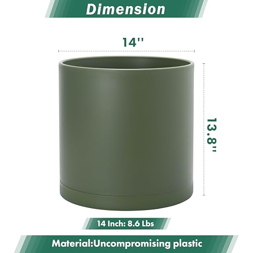 Plastic Planter Pot with Saucer (14 Inch / Olive)