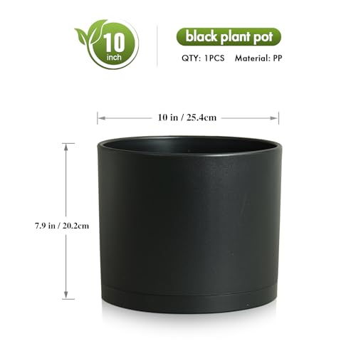 10 Inch Round Plastic Plant Pot with Drainage Holes and Saucer (Black / 10 Inch B)