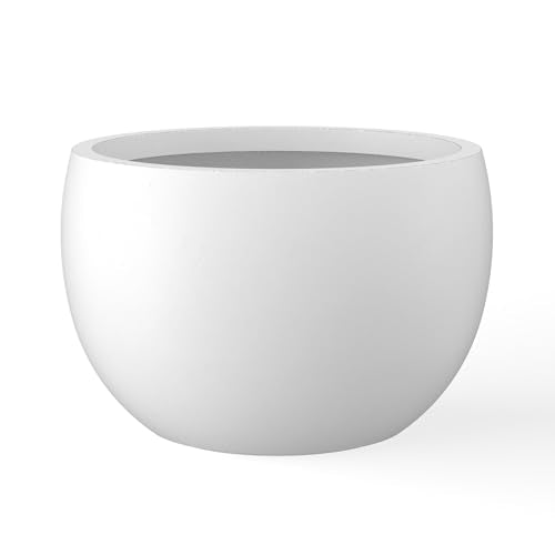 Accent Round Bowl White Concrete Planter 15.7" Dia (Pure White / 15.7" d)