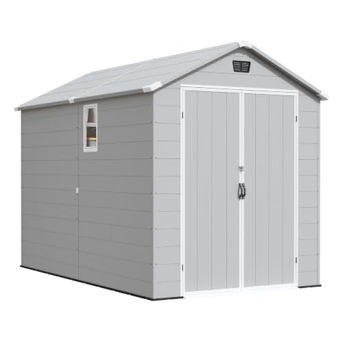 6x10FT Plastic Outdoor Storage Shed with Floor (6x10FT / Light Gray)