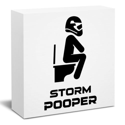 Funny Bathroom Decor Storm Pooper Stormtrooper Wooden Box Sign 5 x 5 Inches (White 1617 / Wooden box（5.1 x 5.1 inches）)