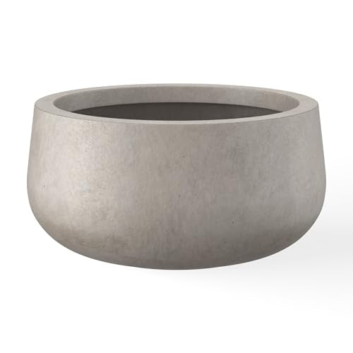 Accent Round Bowl Weathered Concrete Planter 16" Dia (Weathered Concrete / 15.7"w)