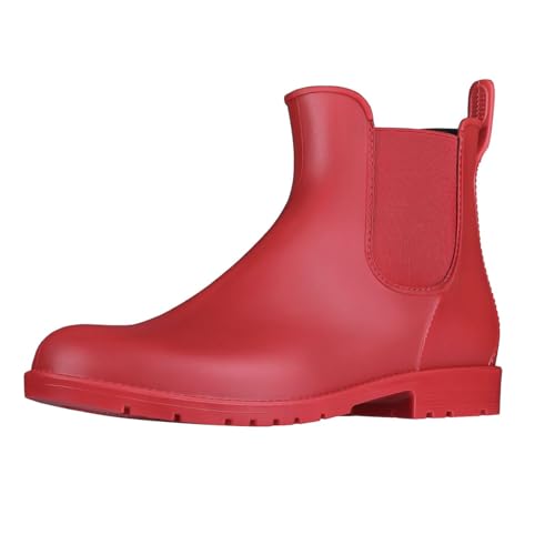 Women's Ankle Rain Boots Waterproof Chelsea Boots Red