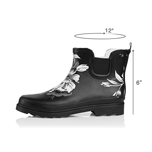 Women's Waterproof Ankle Rain Boots (10 / Black Floral Matte)