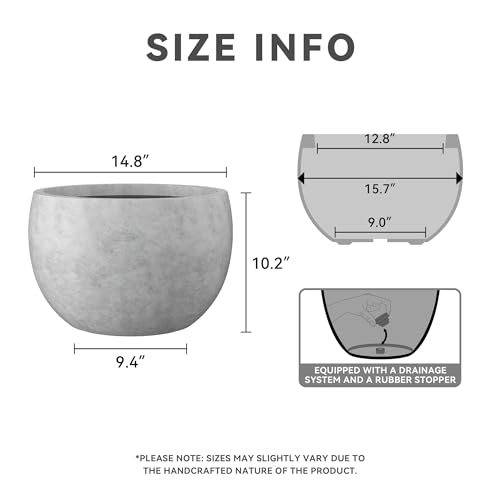 Accent Round Bowl Pale Gray Concrete Planter 15.7" Dia (Natural Concrete / 15.7" d)