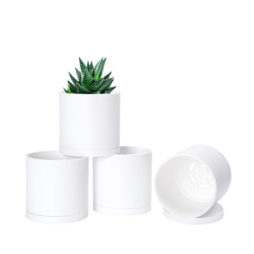 4 Pack White Plastic Planters with Saucers (4")