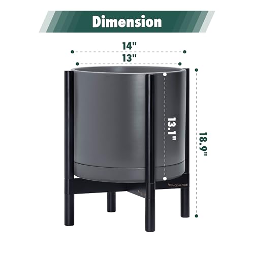 Ceramic Pot with Ebony Wood Stand (14 Inch / Grey Pot + Ebony Stand)