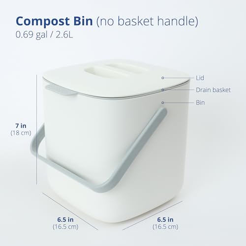 Kitchen Compost Bin (0.69 gal / 2.6 L (Single Handle) / White)