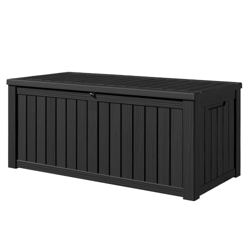 120 Gallon Outdoor Storage Box Waterproof Lockable Resin Deck Box for Patio (Black / 120 Gallon)