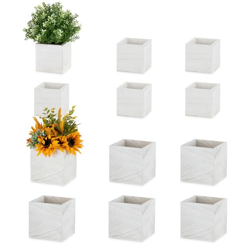 Small Wooden Box for Centerpiece (Whitewashed / Square 4"+5"-12 Pcs)