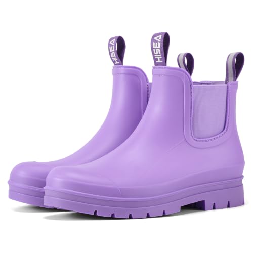 Women's Short Rain Boots Waterproof Ankle Chelsea Boots (7 / Lavender Violet)